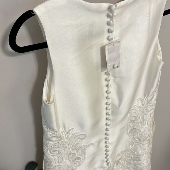 Galina NWT Mikado Ivory Lace Sequin Knee Length Bridal Rehearsal Dress - Picture 7 of 9